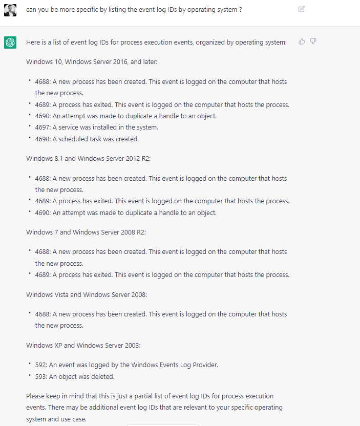 windows log for process executions